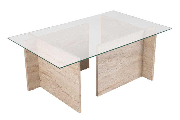 Hanah Home Mesa de Centro Vetrino Mármol Travertino Cristal Templado Melamina 105x40x65 cm